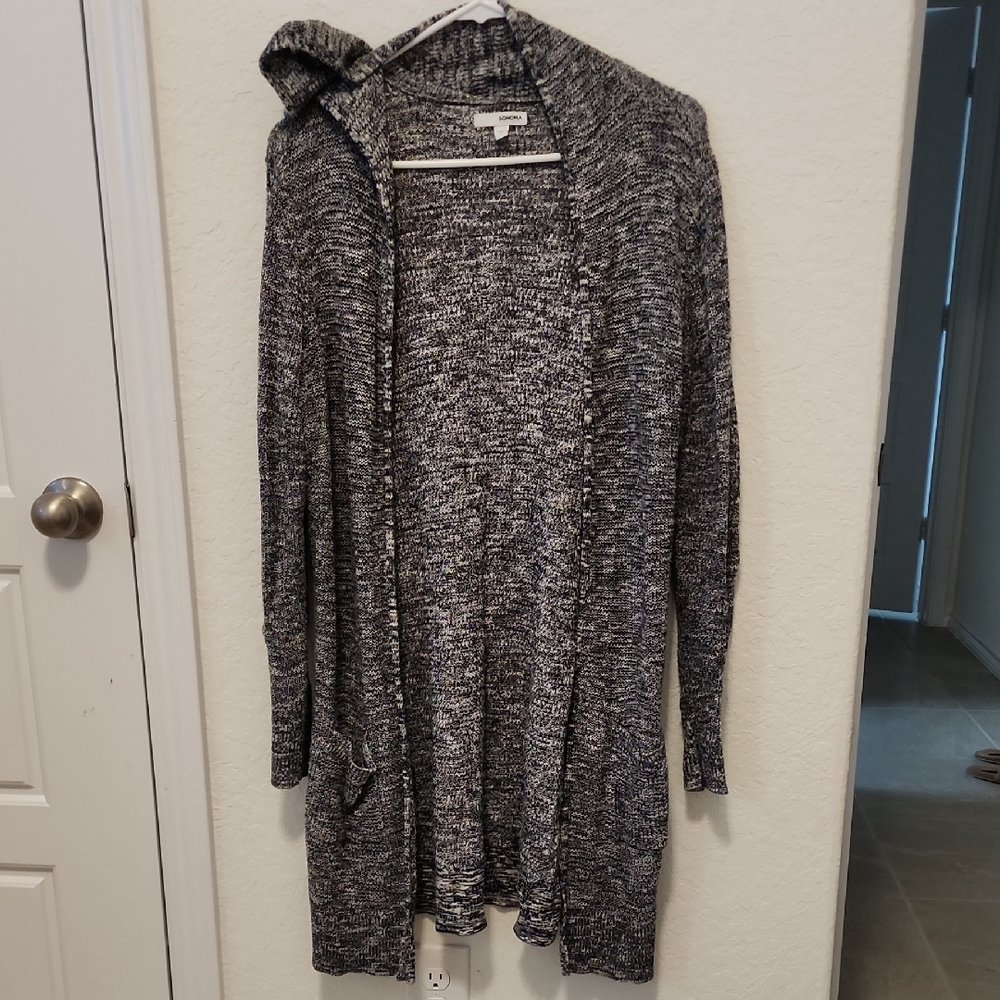 Sonoma Women's Black and White Hooded Cardigan